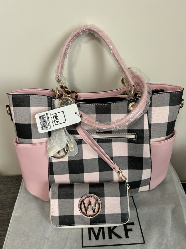 MKF Bonita Checker Tote & Wallet Set by Mia K –Vegan Leather-New gallery