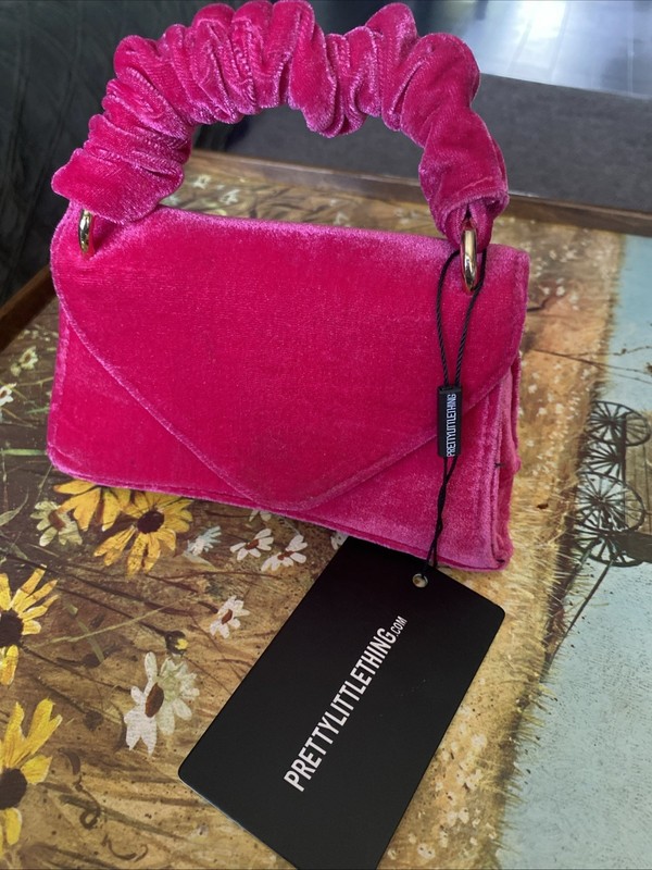Pretty little Hot Pink Velour Velvet Feel Asymmetrical Mini Grab Bag NWT* Gorge