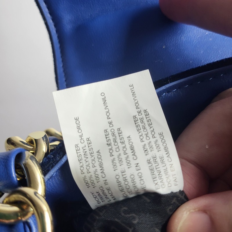 Steve Madden Navy Blue Quilted Velvet Crossbody Bag Top Handle Gold Chain gallery