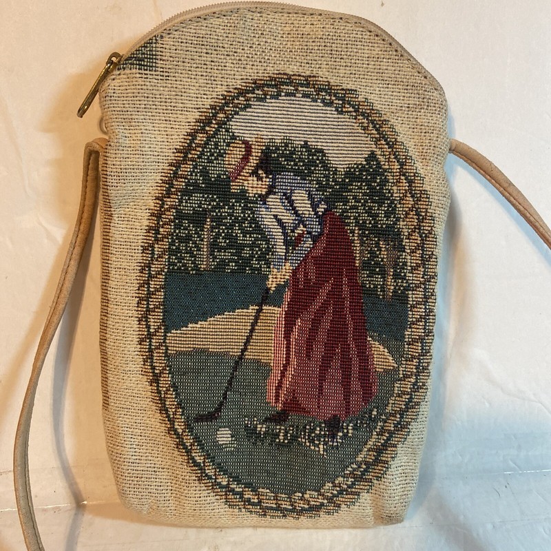 Golf Golfing Scene Tapestry Handbag Purse Shoulder Strap Preowned gallery