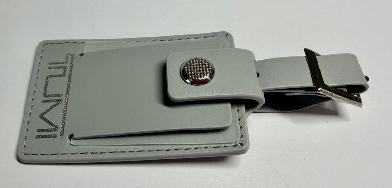 TUMI LEATHER LUGGAGE TAG LIGHT GREY NWOT gallery
