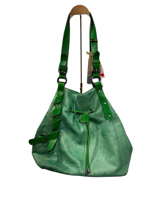 Marzia Leather Shoulder Bag Green Slouchy Soft Large Bag Made In Italy