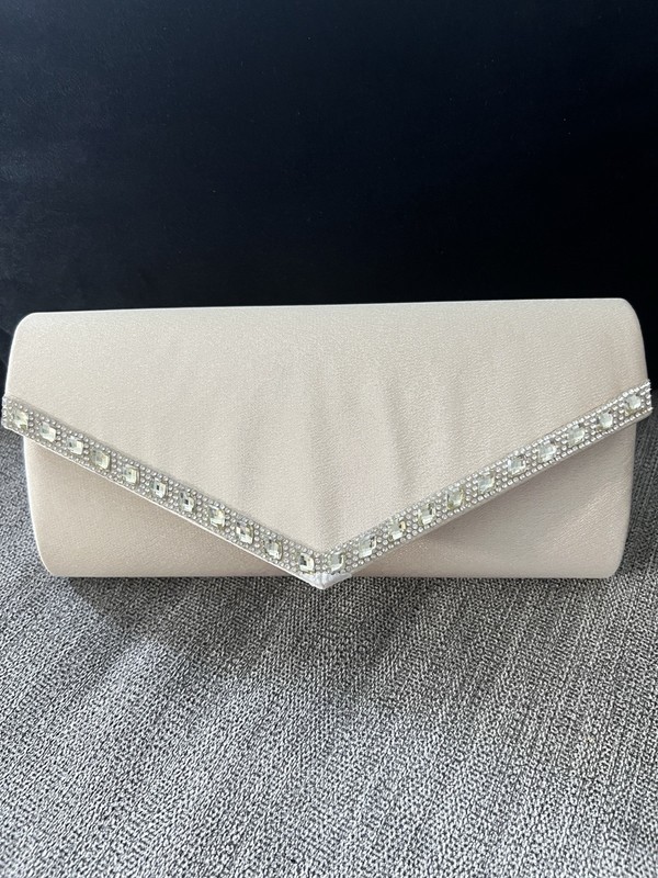 Women’s Ivory Envelope Clutch with Rhinestone Trim, Magnetic Flap Closure