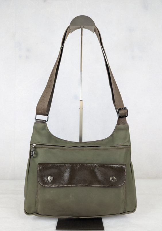 Longchamp Green Nylon Leather Crossbody Shoulder Bag Made in Tunisia
