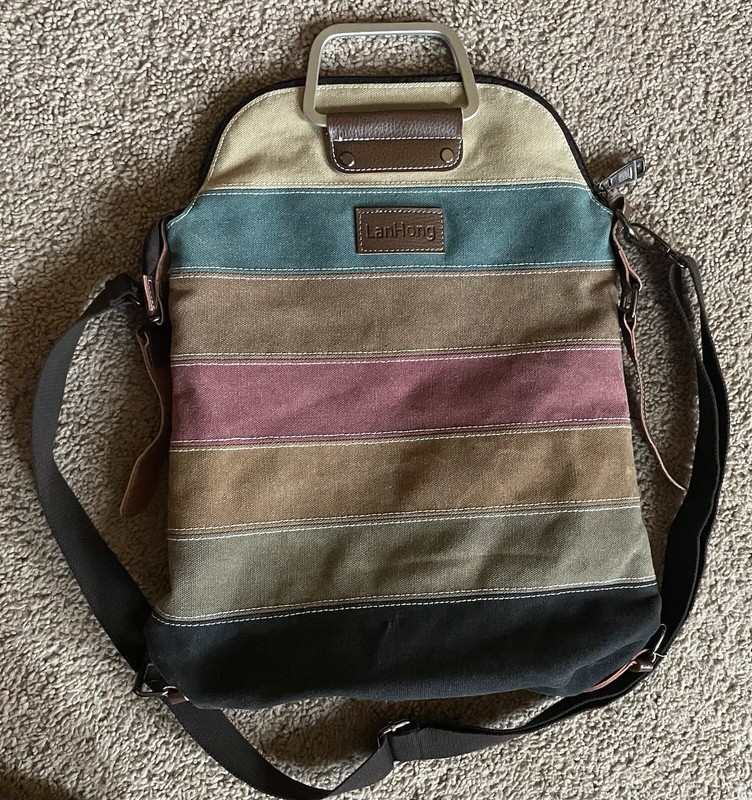 Canvas Handbag LanHong Multi-Color Striped Lattice Cross Body Shoulder Purse