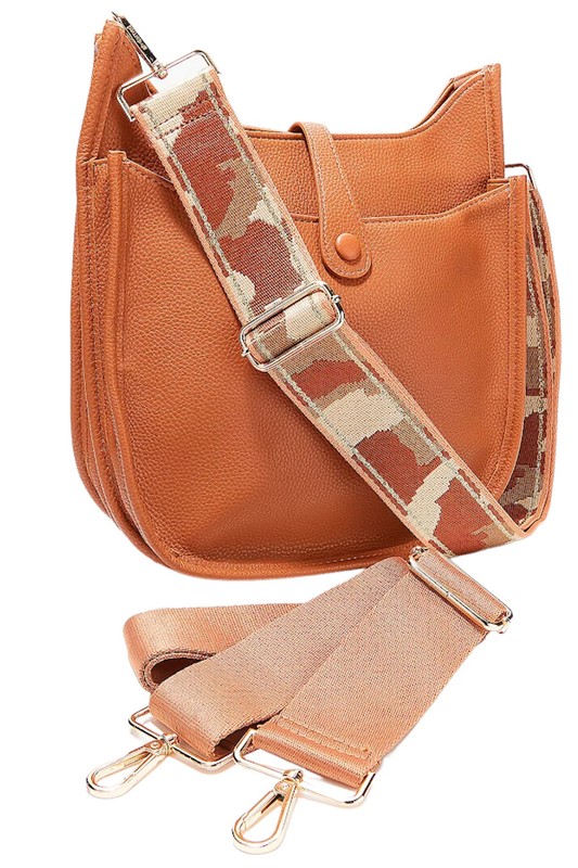 AHDORNED Multi Strap Pebble Grain Tab Front Large Messenger Camel