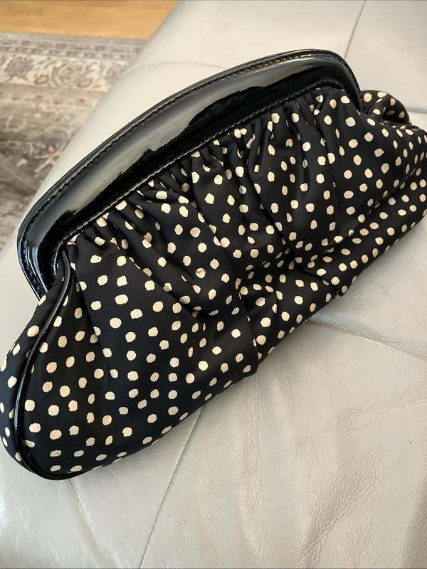Banana Republic Small Handbag Patent Leather & Silk Dots Chain/Clutch gallery