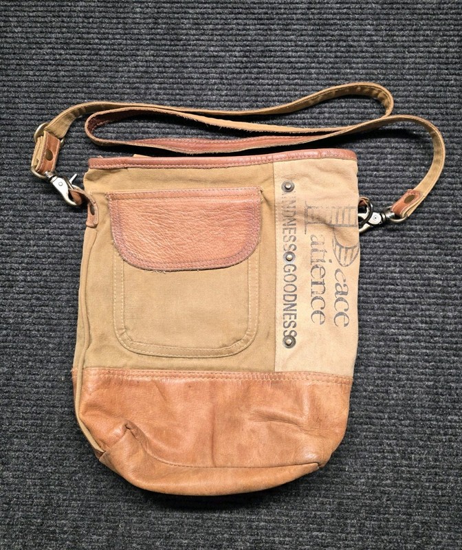 Peace Patience Kindness Goodness Satchel Shoulder Bag Leather And Canvas B011