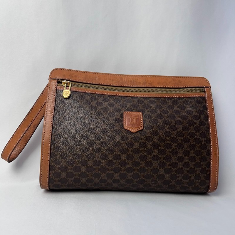 CELINE Macadam Clutch Bag Vintage PVC Leather Brown Wristlet Pouch gallery