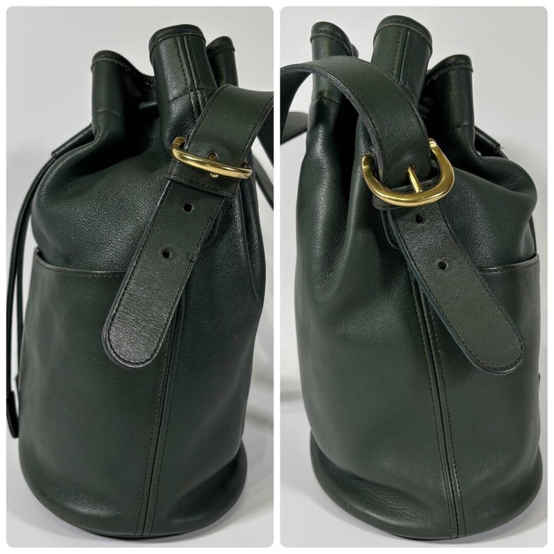 COACH Vintage Leather Green Drawstring Bucket Crossbody Shoulder Bag 4151 Auth gallery