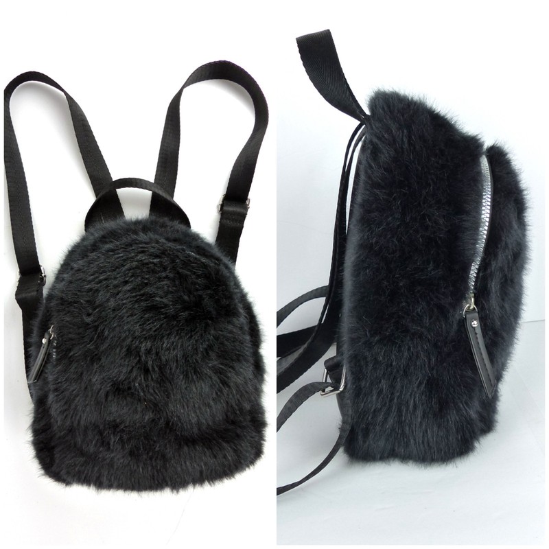 Primark Black Faux Fur Mini Backpack Round Goth Y2K Festival Bag Witch Grunge