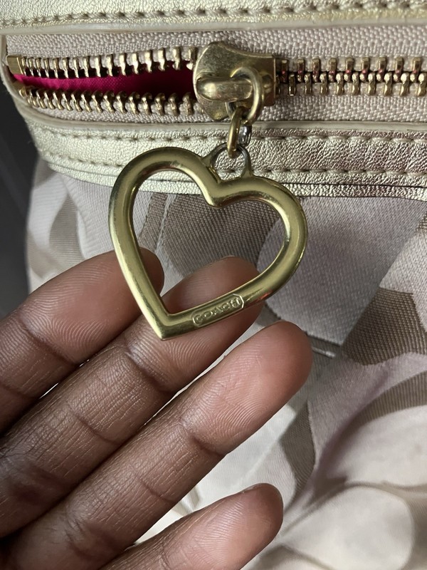 Coach Beige Gold Multicolor Glitter Logo Print Shoulder Bag Heart Charm gallery