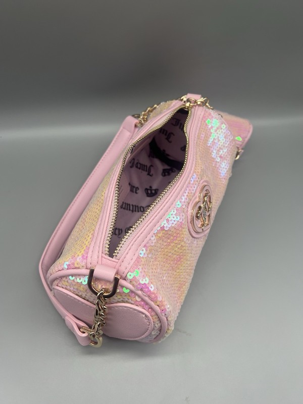 Juicy Couture Pink Iridescent Sequin Cylinder Shoulder Bag Zip w/ Pouch NWOT gallery