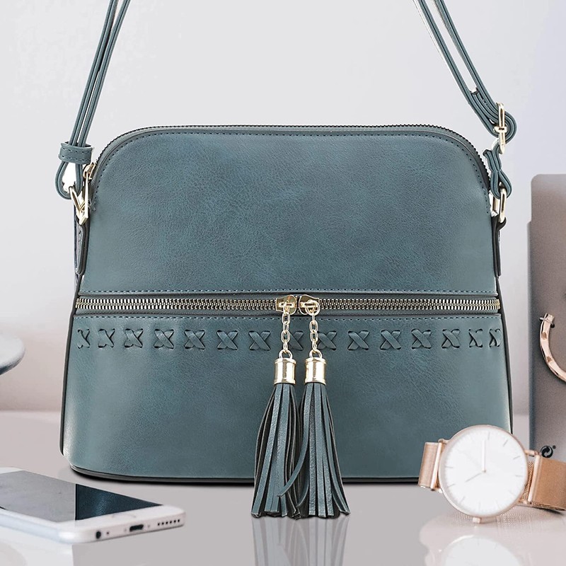 Medium Crossbody Bag, Shoulder Bag with Tassel – Blue