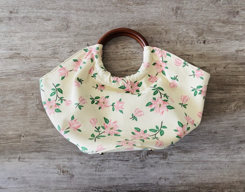 Draper James Bag Top Handle Purse Floral Pink Beige Canvas Boho Dainty See Below
