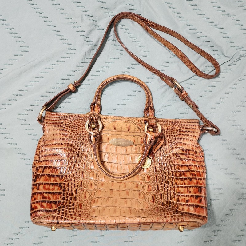 Women’s Brahmin Pecan Melbourne Croc Embossed Leather Tote Shoulder Bag Purse