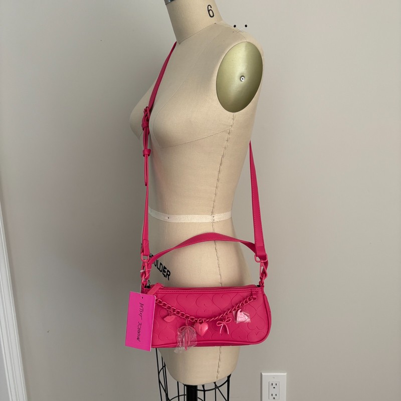 Betsey Johnson Fushia XOASHTAN Baguette Bow Charm Shoulder Crossbody Bag Heart