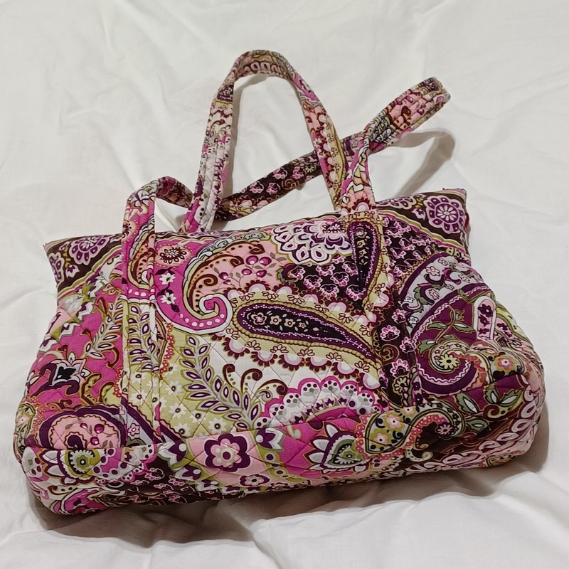 Vera Bradley Tote Bag Made in USA In Very Berry Paisley 13" x 9" x 4" gallery