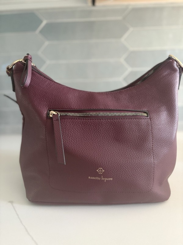 Nanette Lapore Double Zip Leather Hobo Purse In Wine/Burgandy