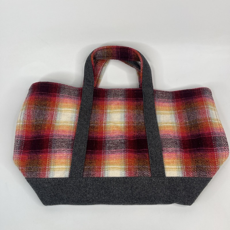 Red Grey Pendleton Gap Plaid Wool Blend Tote Small Shopper Bag Purse 17x11x6