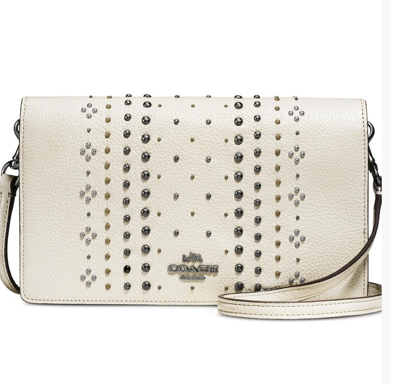 COACH 55811 Bandana Rivets Foldover Crossbody in Polished Pebble Leather