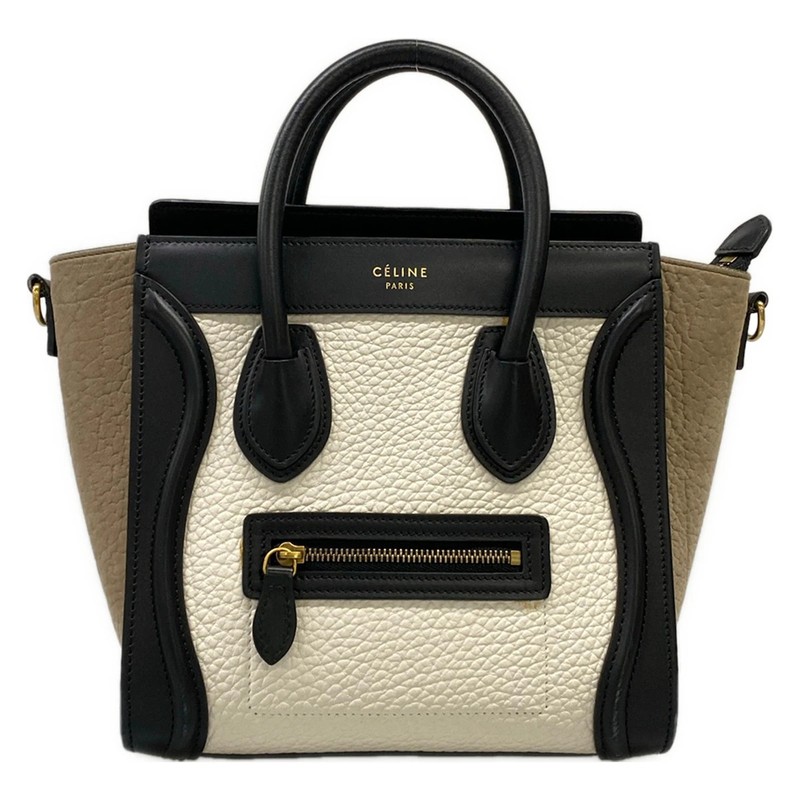 CELINE Luggage Nano Shopper White Black Gray Beige Bullhide Calfskin Calf Skin