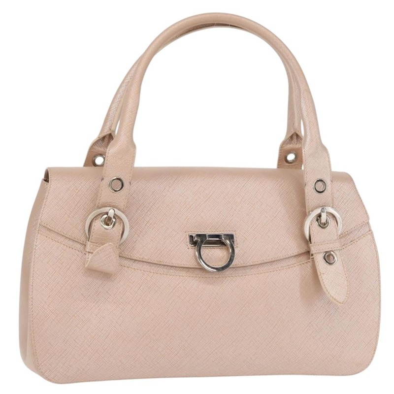 Salvatore Ferragamo Gancini Shoulder Bag Leather Pink Silver Auth ka356