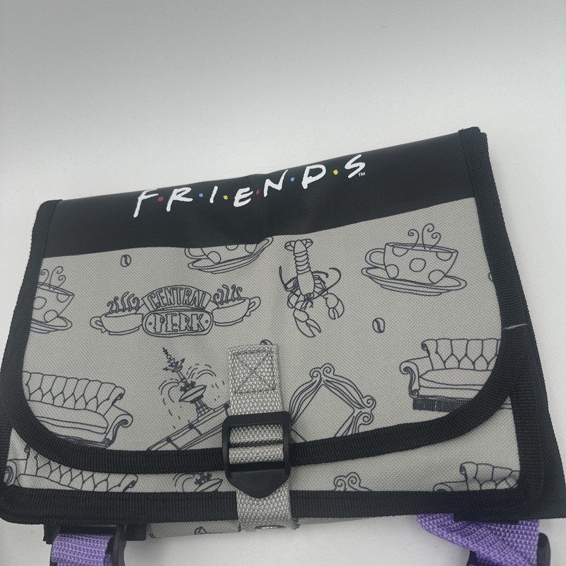 CultureFly Friends Foldable Backback Gray Graphic Black Purple 15”x10”