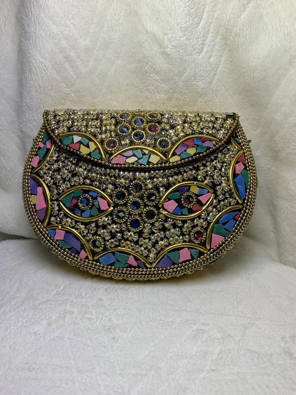 Ramla Rio Clutch Gold Multi Moroccan Mosaic Handmade Crossbody Bag Boho NEW