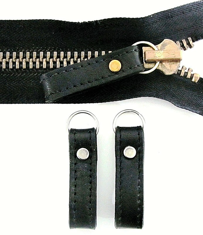 Two 1/2" Wide Leather Boot / Jacket / Bag / Purse Zipper Pull Loops+Split Rings