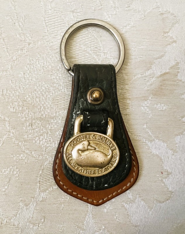 Vtg Dooney & Bourke Leather Brass Duck Logo Keyring/Key Fob