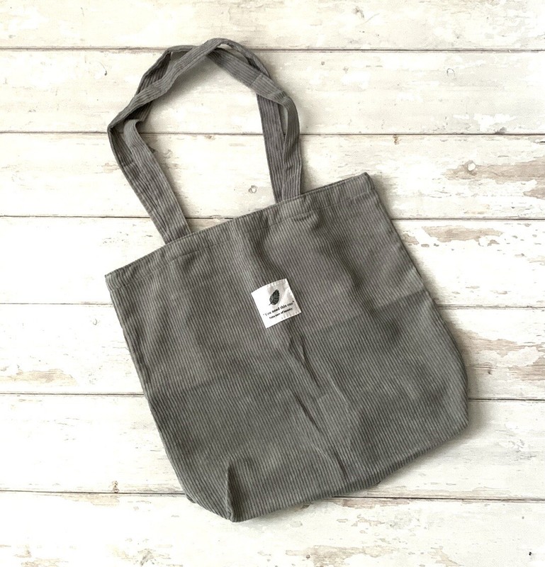 Corduroy Tote Bag Ribbed Gray 100% Cotton Eco Reusable Purse Women’s 14in x 14in