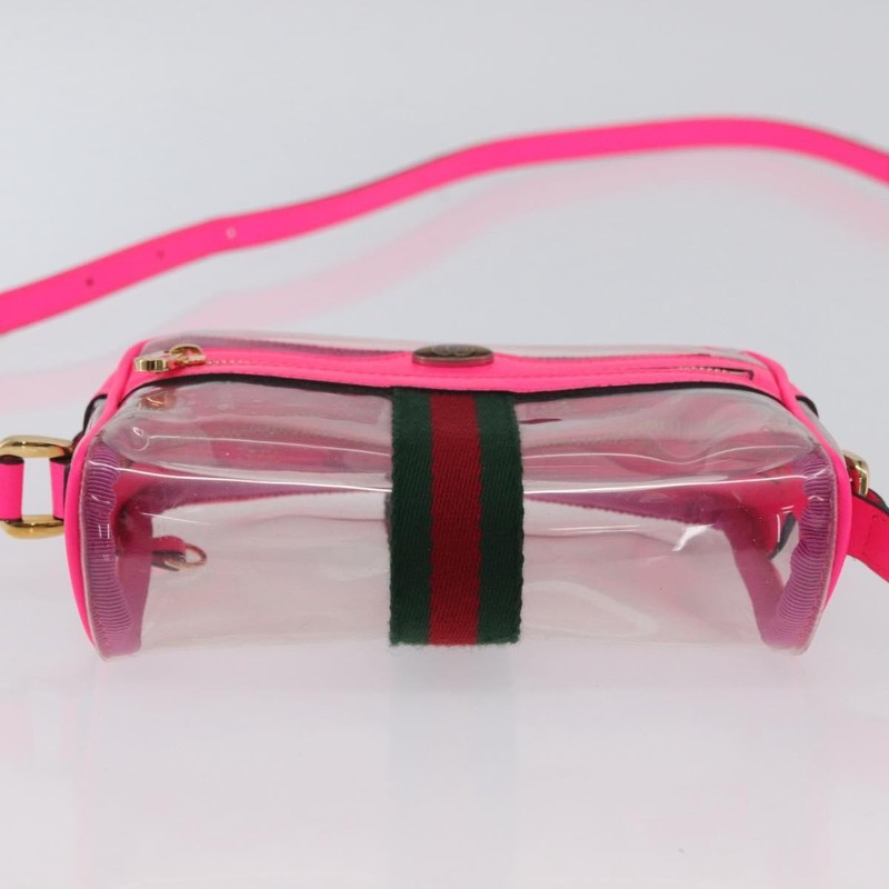 GUCCI Web Sherry Line Shoulder Bag Vinyl Clear Pink 517350 Auth YKZ583A gallery