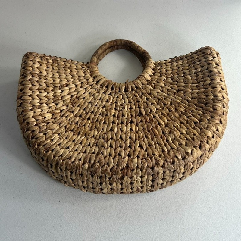 Xhilaration Brown Handbag Purse Half Circle 100% Corn Husk Lined Beach Summer