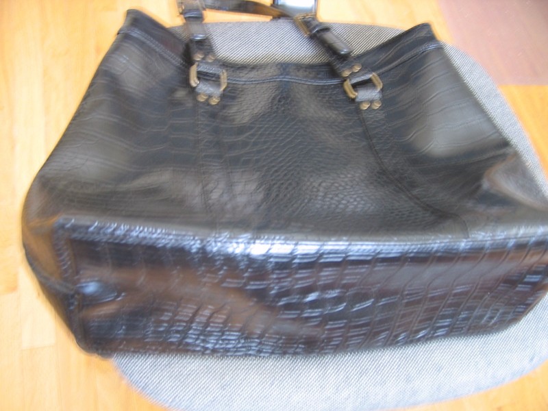 black handbag~over the shoulder~The Limited~15″H ~5″bottom~adj straps~crocodile