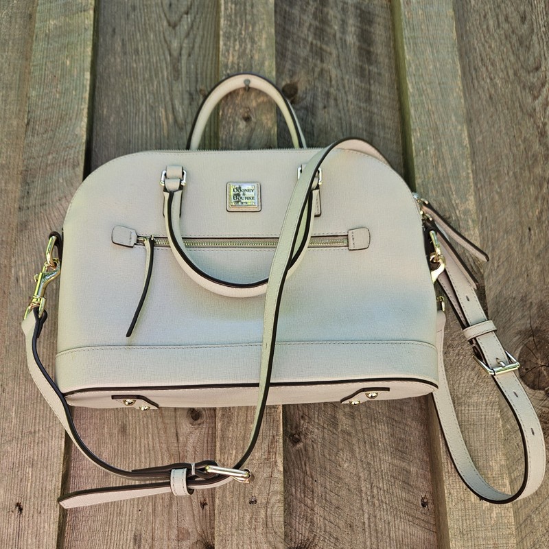 Dooney & Bourke Saffiano Domed Zip Satchel White Blue Pinstripe Lining $338 gallery