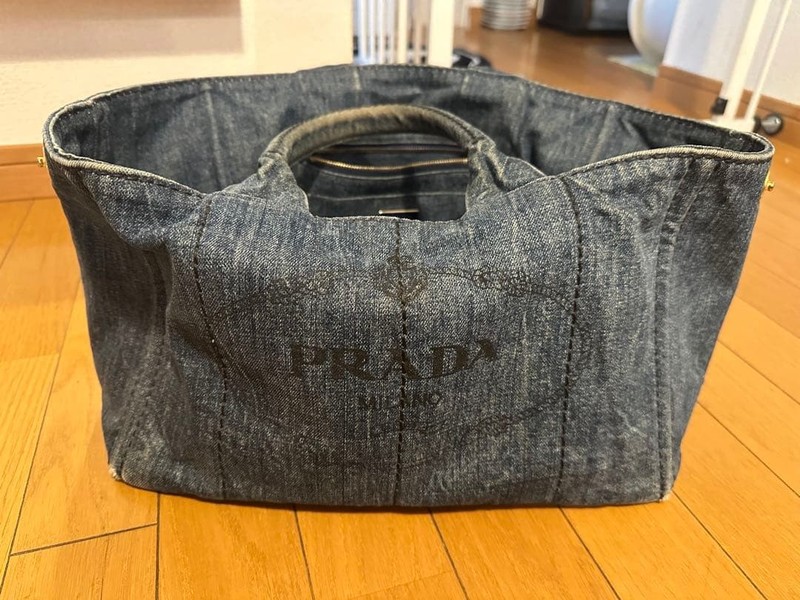 PRADA CANAPA Denim Tote Bag Medium Size Height 21.5cm Width 34.5cm Depth 21cm