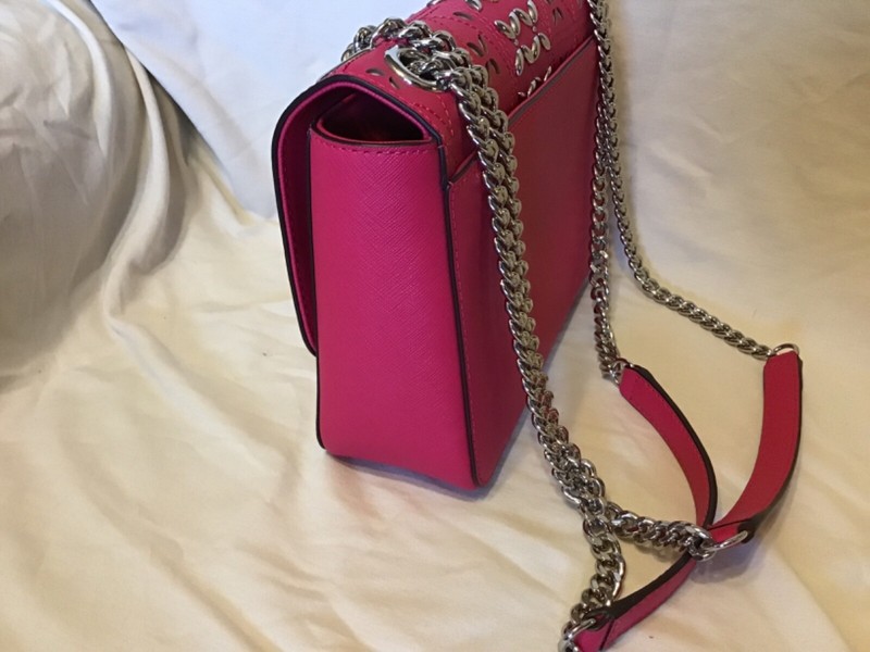 MICHAEL KORS TINA MED Flap Chain Shoulder Bag In ULTRA PINK SILVER Studded New gallery