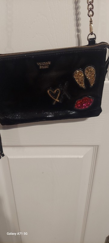 Love Victoria Secret Crossbody Bag Purse Black Sequence Lips Angel Wings gallery