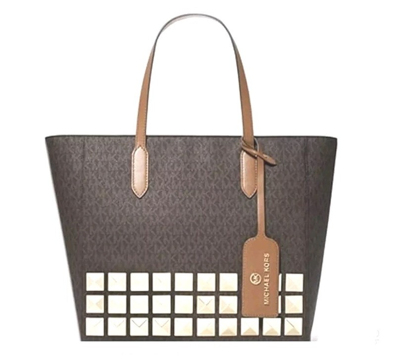 MICHAEL KORS Sinclair Large Studded Logo Tote Brown (w/Dust Bag) MSRP $398