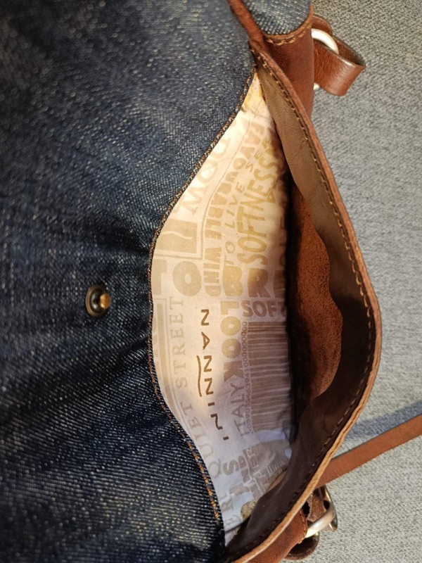 Vintage women's denim bag with genuine leather elements from Nannini gallery