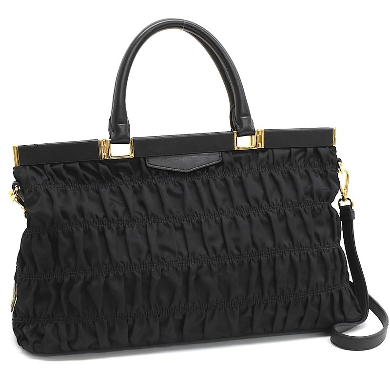 PRADA TESSUTO GAUFRE Borsa Cerniera Tote B2803Z Tote Bag Black Nylon T00T