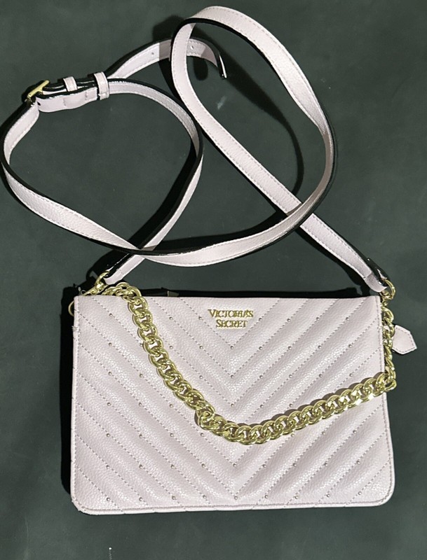 Victoria’s Secret V-Quilt 24/7 Pink Crossbody Purse w/ Gold Chain & Accents PROM