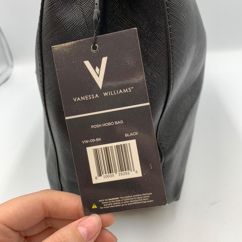 Vanessa Williams Posh Hobo Bag Black Faux Leather Gold Shoulder Strap VW-09-BK gallery