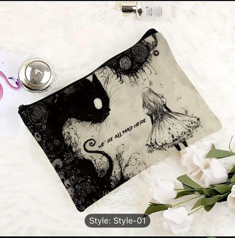 Dark Fairy Tale Mysterious Black Cat & Girl IIlustration Zipper Bag gallery