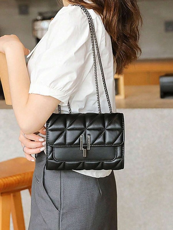 Elegant Quilted Crossbody Bag Women Metal Chain Strap Flap Shoulder Purse gallery