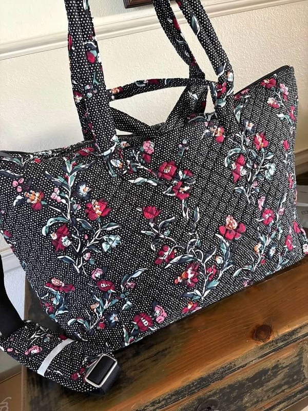 Vera Bradley Cotton Overnight Tote Travel Bag Perennials Noir Dot-NWT