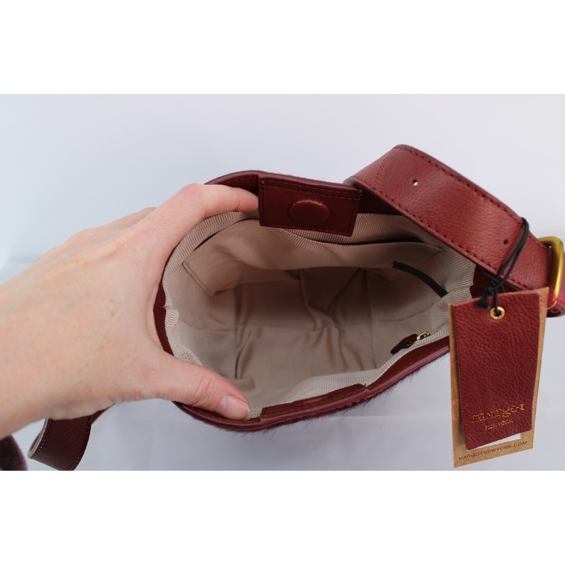Margot New York Kaye Mini Bucket Bag Burgundy Calf Hair Leather MS1029-MG NEW gallery
