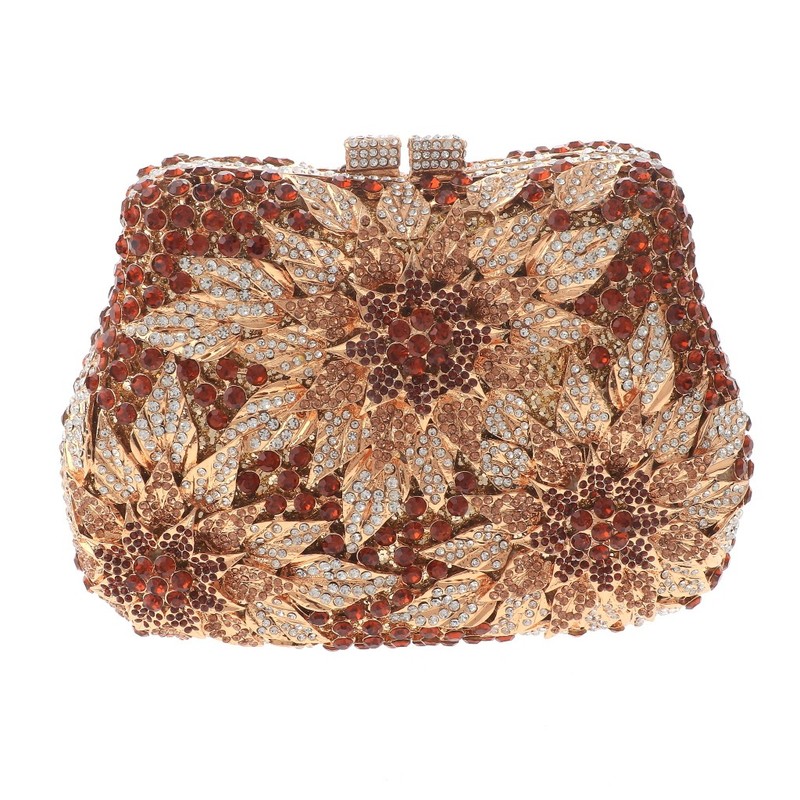 Gold Tone Alloy Metal Fashion Crystal Rhinestone Clutch Bag HB6039-BRW