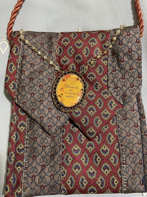 Handmade Vintage Burgandy Necktie Crossbody Fabric Closure Purse Jewelry Friends